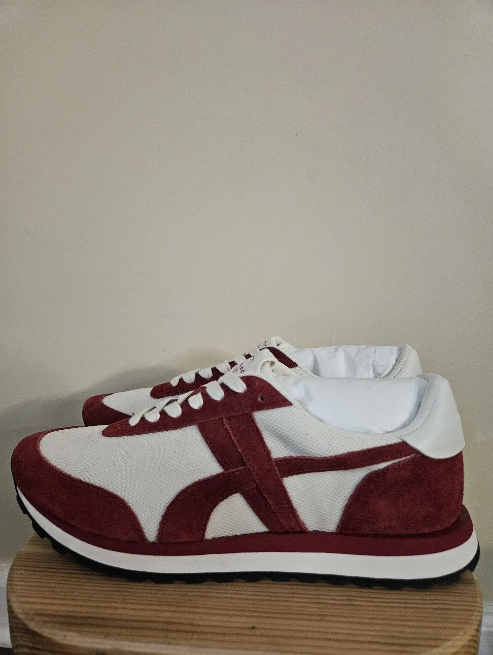 Tory Burch Women's  White and Burgundy Suede-Trim Sneakers, Size 8